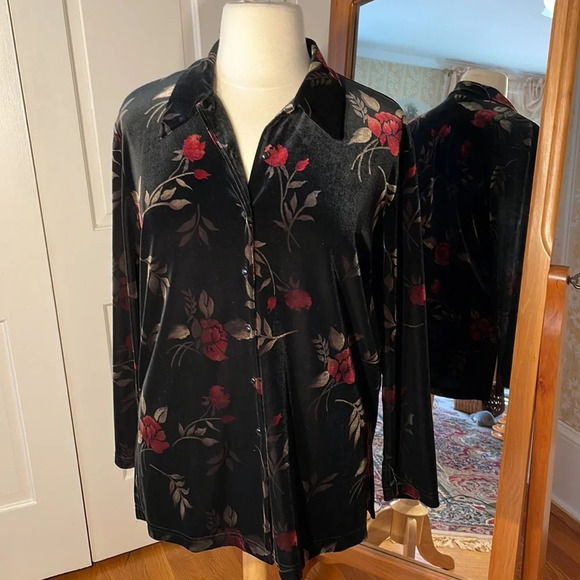 🌺 Vintage Jennifer Moore velvet button-down floral blouse 🌺 - Picture 3 of 8